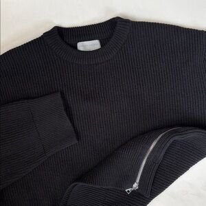 Modern Citizen Tate Heavy Knit Organic Cotton Side Zip Sweater Black Women Large